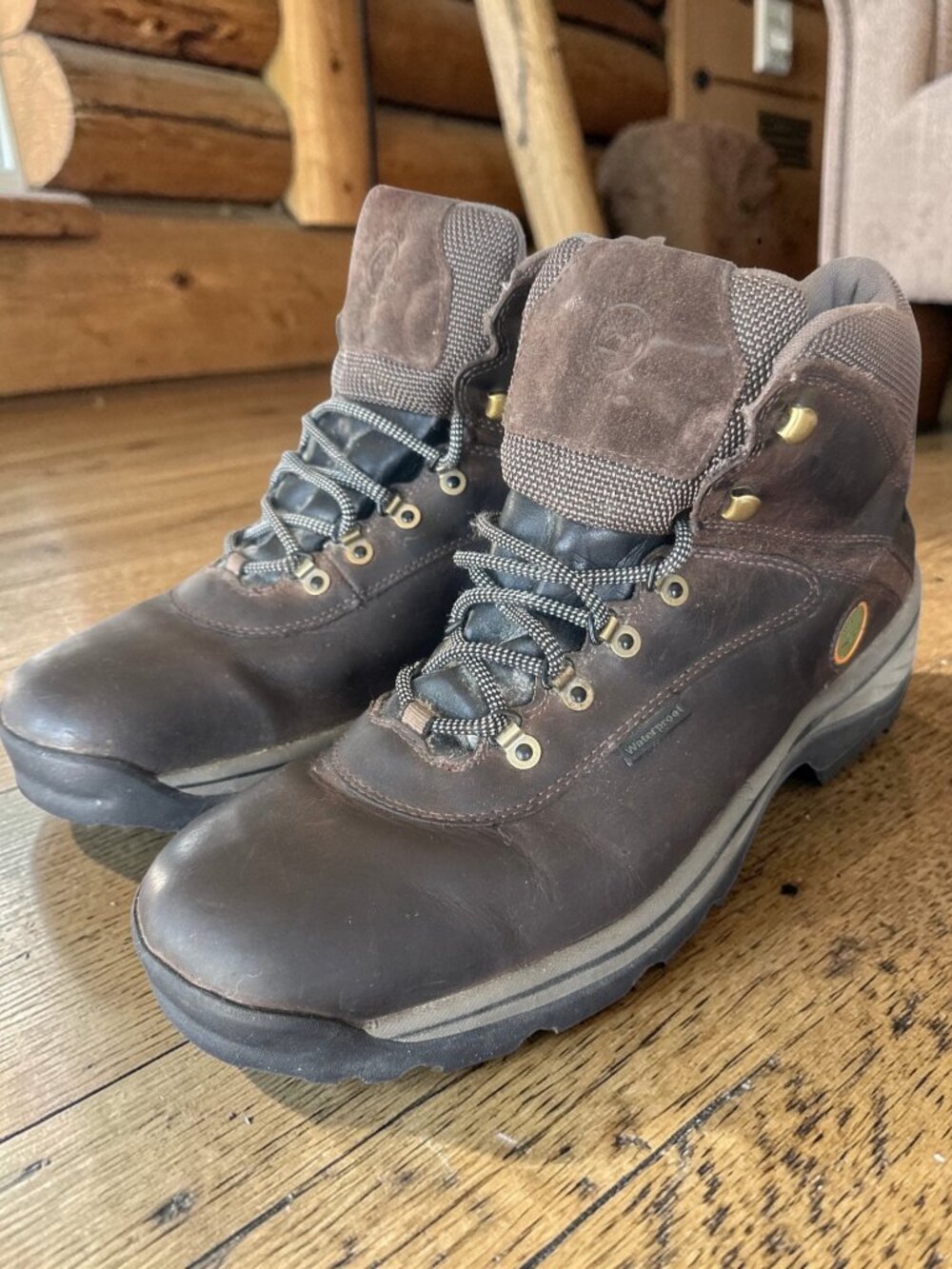 Timberland Mens Size 15 Waterproof Hiking Boots Brown Leather Outdoor Trail